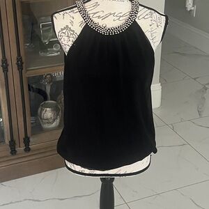 Express Black Sleeveless Blouse with Embellished Neckline